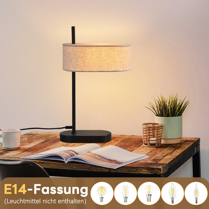 ZMH Lampada da tavolo nera E14 44.5cm paralume lino tessuto per soggiorno comodino