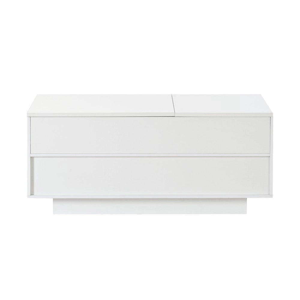 Tavolino da Caff¨¨ Sollevabile con LED e Cassetti ¨C MINIMAL ¨C Bianco, Truciolato, 100x50x43