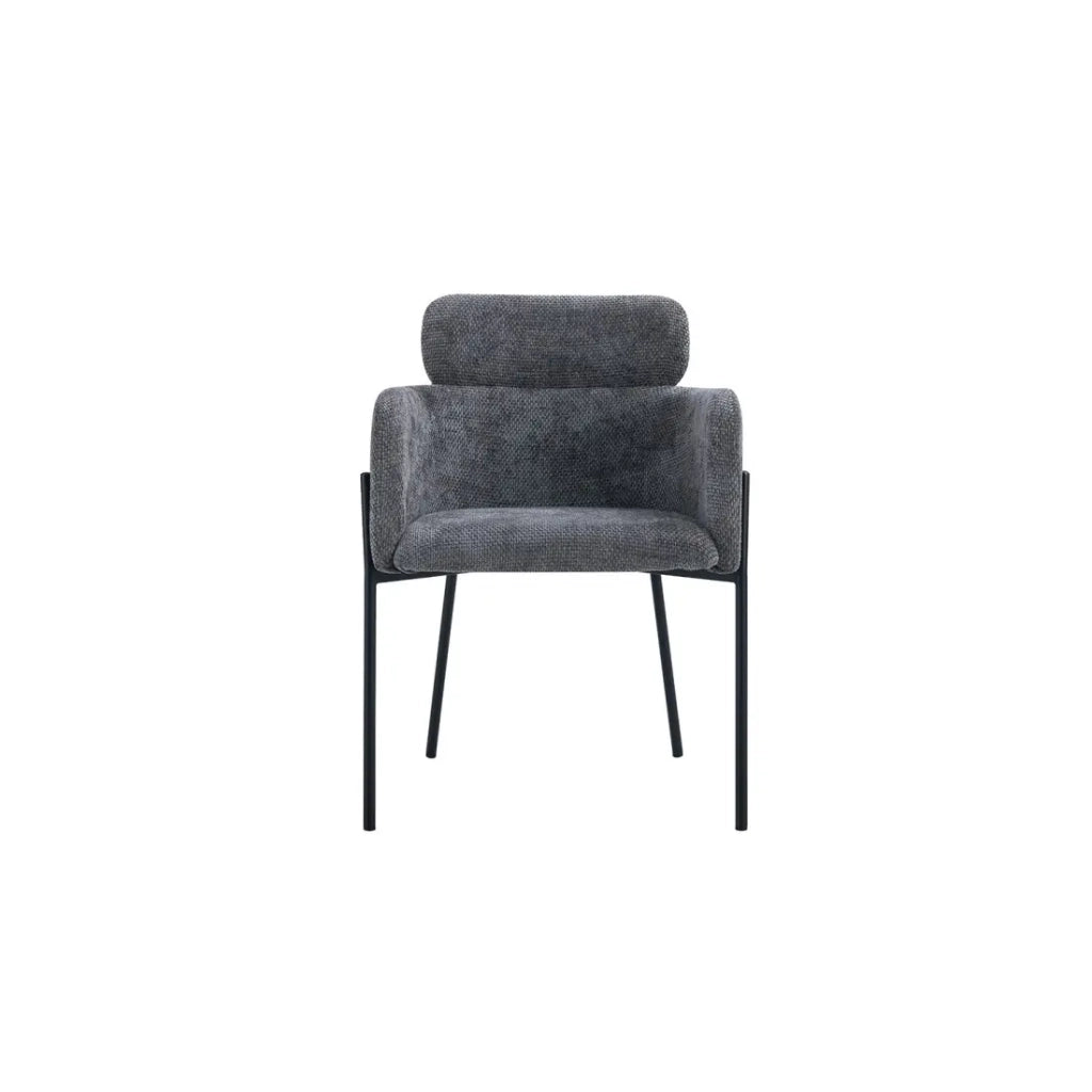 Sedia da pranzo CAMPBELL – Tessuto grigio – Braccioli – Piedi in metallo nero – Stile design / industriale