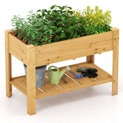 Fioriera rialzata in legno 120 x 60 x 81 cm con ripiano portaoggetti ergonomico design naturale 20_0012206