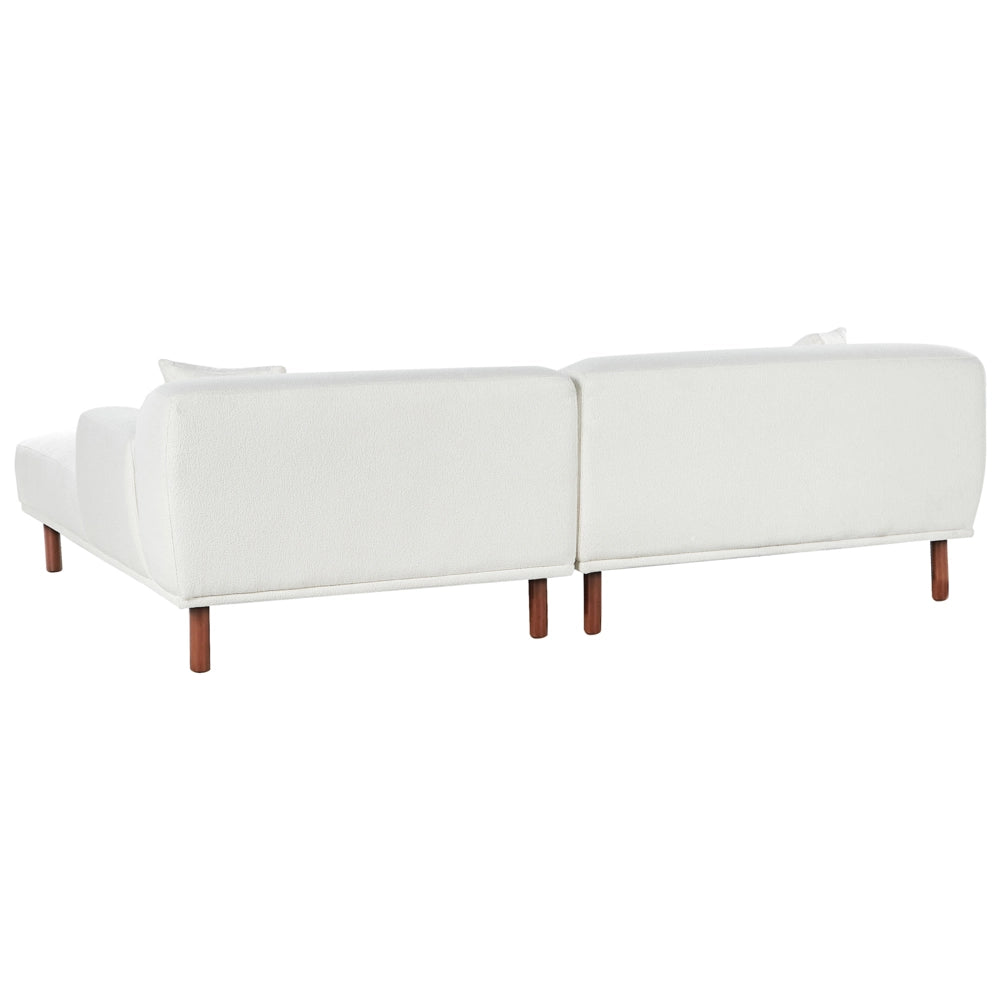 Divano ad angolo sinistro in tessuto bianco lato sinistro con pouf stile minimalista