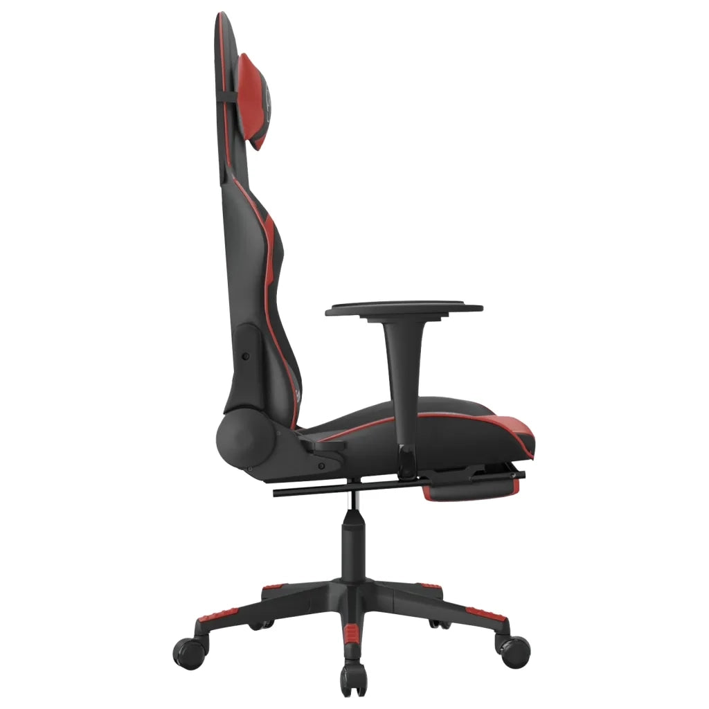 Sedia Gaming | Sedia da e-sports Massaggio Poggiapiedi Nero e Rosso Vino Similpelle