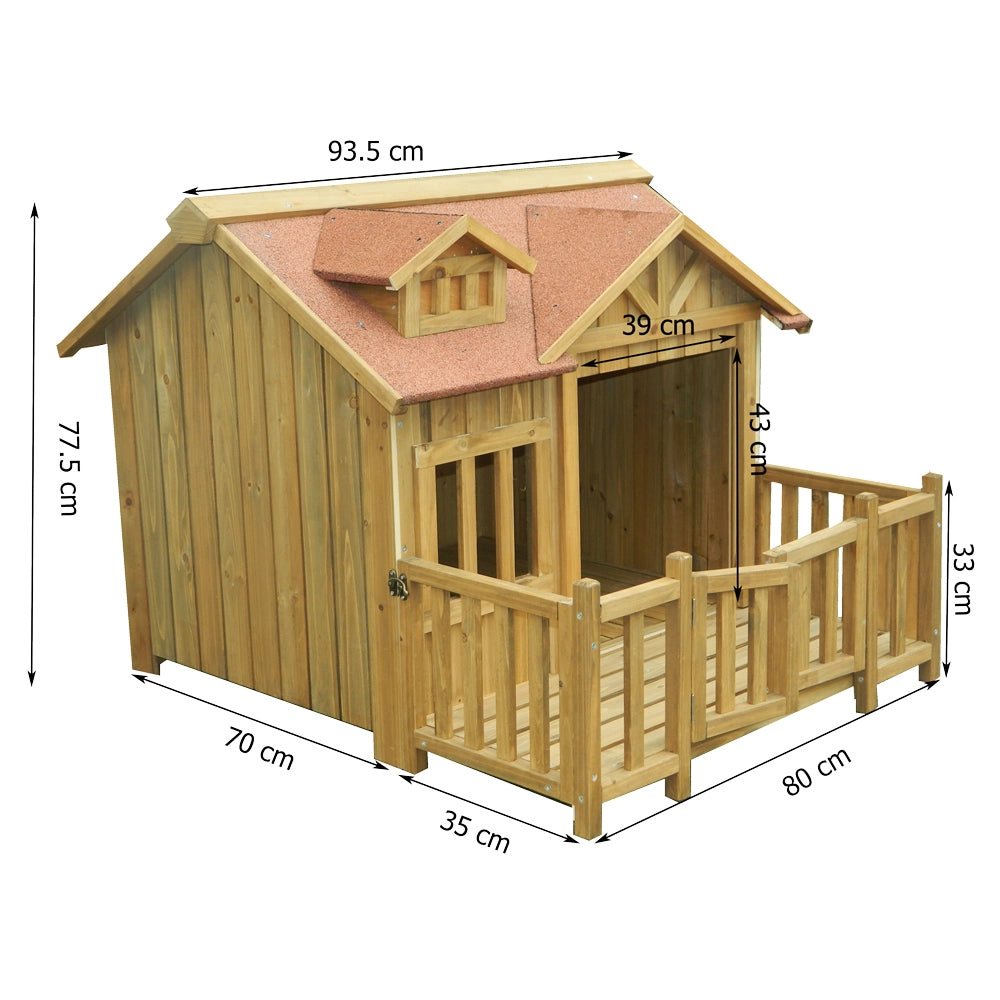 Cuccia e capanna per cani di lusso XL Terrazza in legno e porta a lamelle Legno massiccio