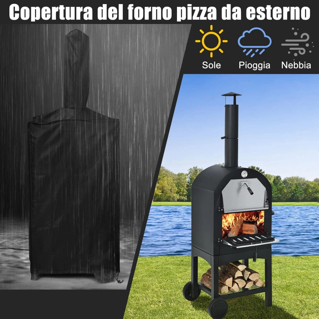 Forno per Pizza Portatile da Esterno, Rivestimento Impermeabile e Pala per Pizza, Forno Riscaldato a Legna con Piastra per Pizza, Fornello da Campeggio per Pizza, Nero