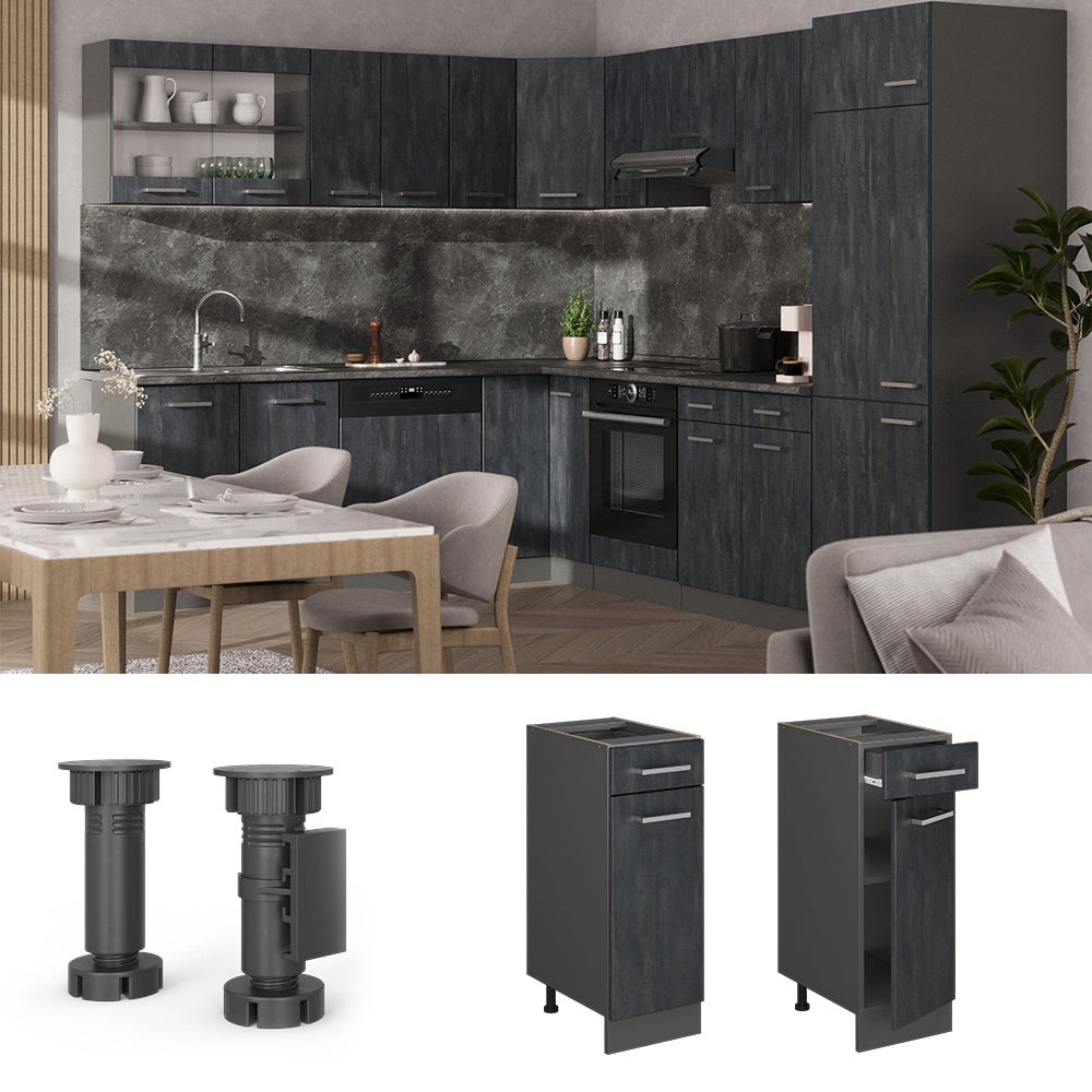 Mobiletto base per cucina R-Line Calce nera/Antracite 30 cm PL Rovere Vicco