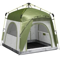 Tenda da Campeggio 2 Posti Pop Up con Porta a Cerniera e 3 Finestre, 240x240x199 cm, Verde