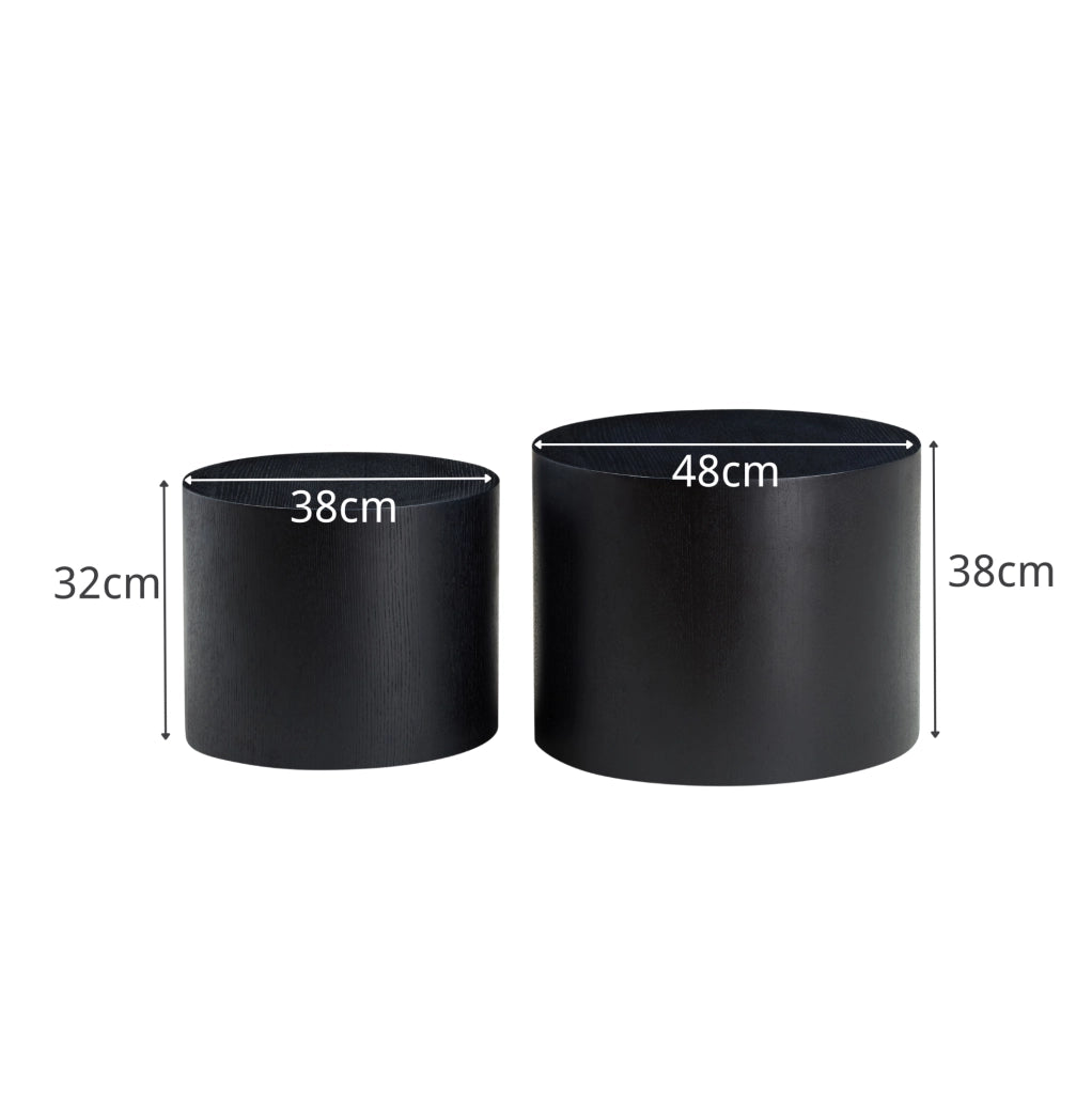 Set di tavolini nesting 2 pezzi in MDF nero, salvaspazio e versatili