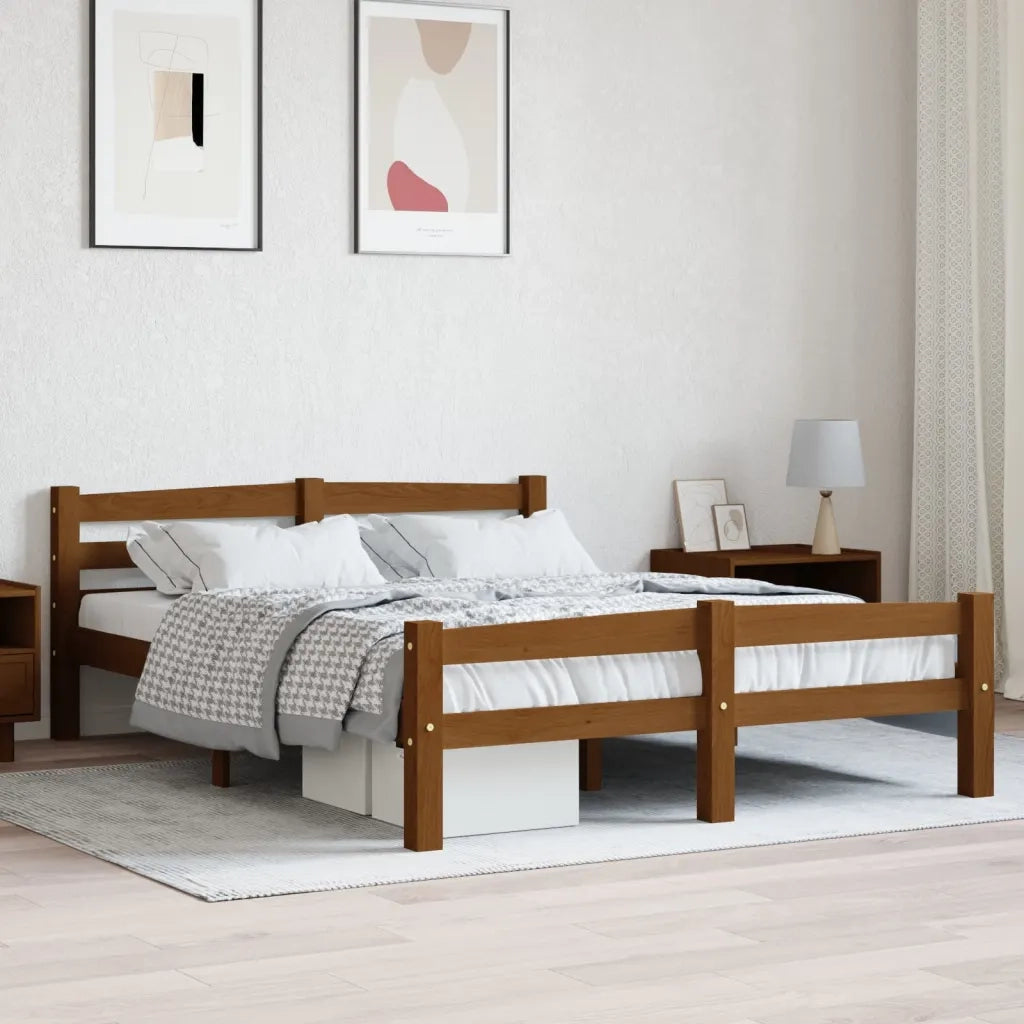 Letto matrimoniale | Letto per adulti | Giroletto senza Materaso Ambrato in Legno di Pino 120x200 cm
