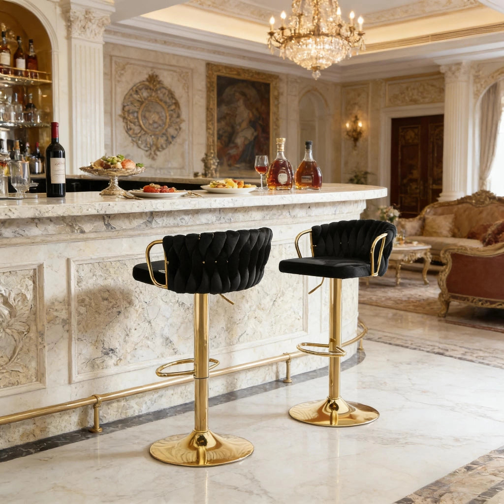 SGABELLO DA BAR girevole e regolabile 49,5x50,5x98 cm velluto nero Set da 2 pezzi