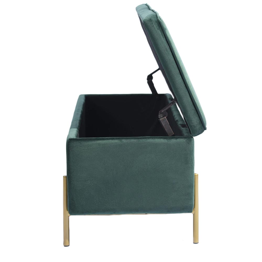 Cassapanca Pouf Contenitore Panca Sgabello Poggiapiedi in Tessuto Velluto Verde