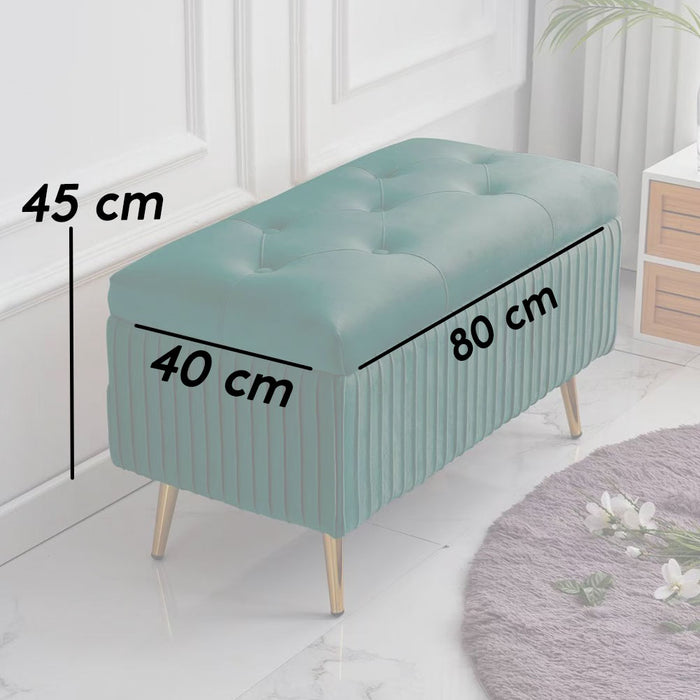 Pouf Contenitore Panca in Velluto Rettangolare Morbido Capiente Divanetto Verde