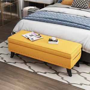 Pouf Panca Contenitore in Lino Rettangolare Morbido Capiente Divanetto Divano