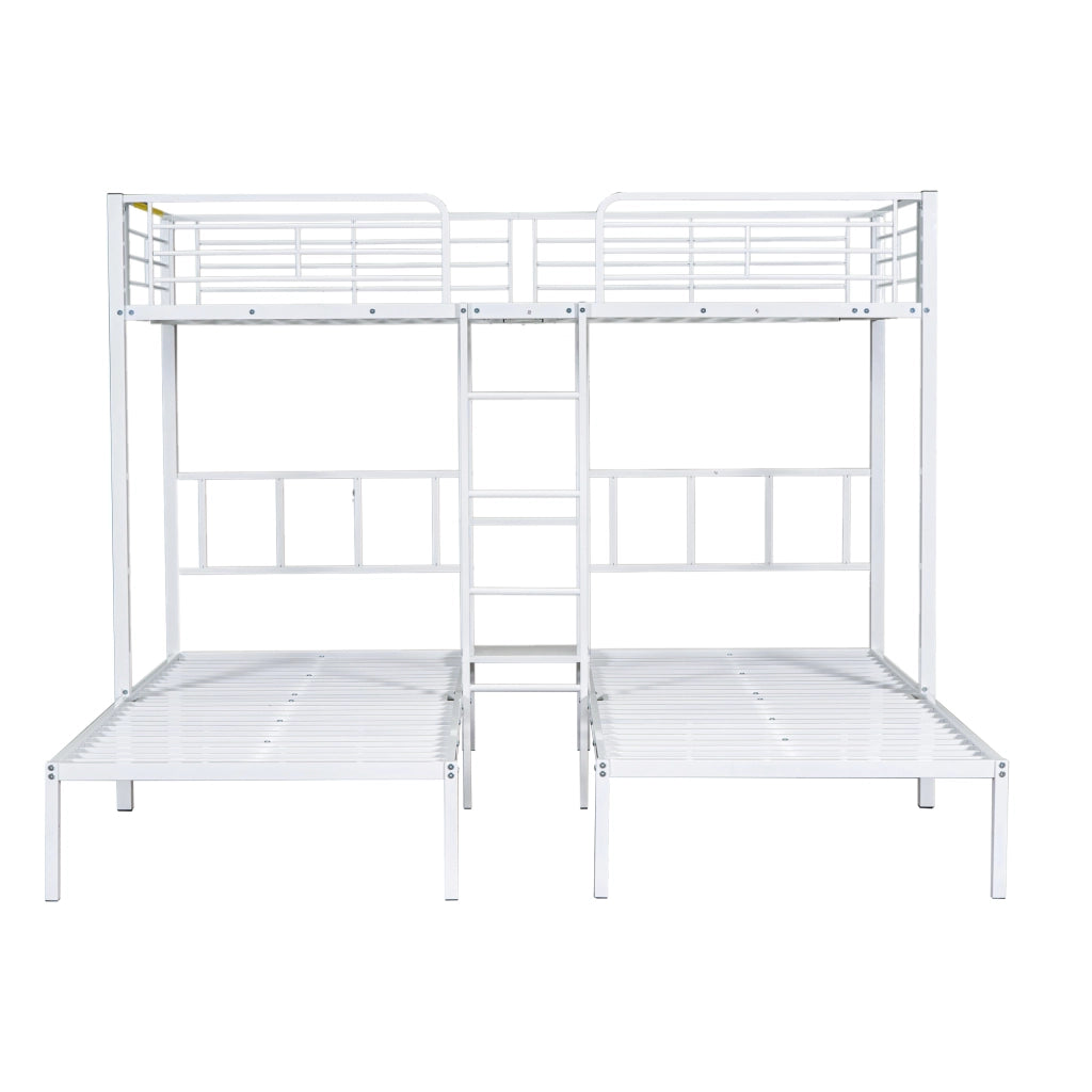 Letto a Castello 90x200 cm; Letto 3 Posti con Scala e Tavolo in Metallo Bianco