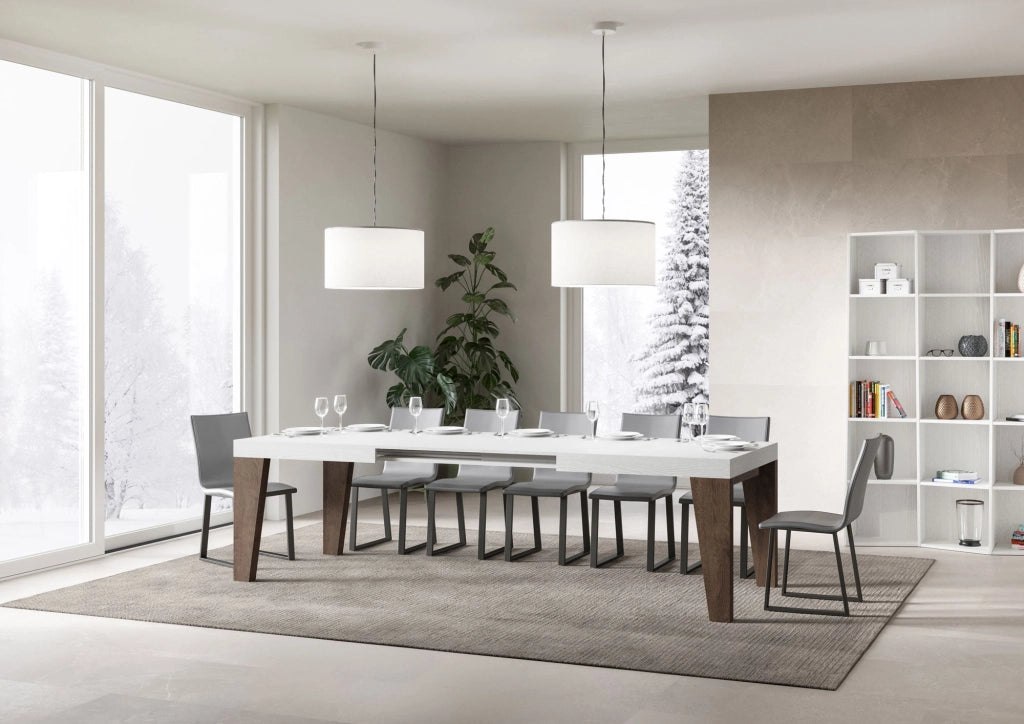Tavolo Allungabile 180/440x90x77 cm Naxy Mix piano Bianco Frassino gambe Noce