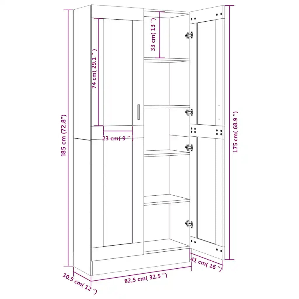 Mobile Vetrina Grigio Sonoma 82,5x30,5x185 Legno Multistrato 815622