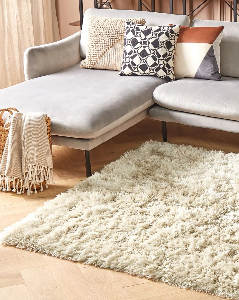 Tappeto Shaggy Tappeto a pelo lungo Solid Beige Poliestere Rettangolare 160 x 230 cm