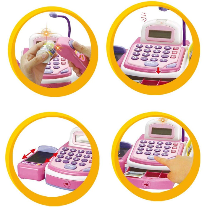 Registratore Cassa Giocattolo Bambini Scanner Microfono e Cestino Gioco Spesa
