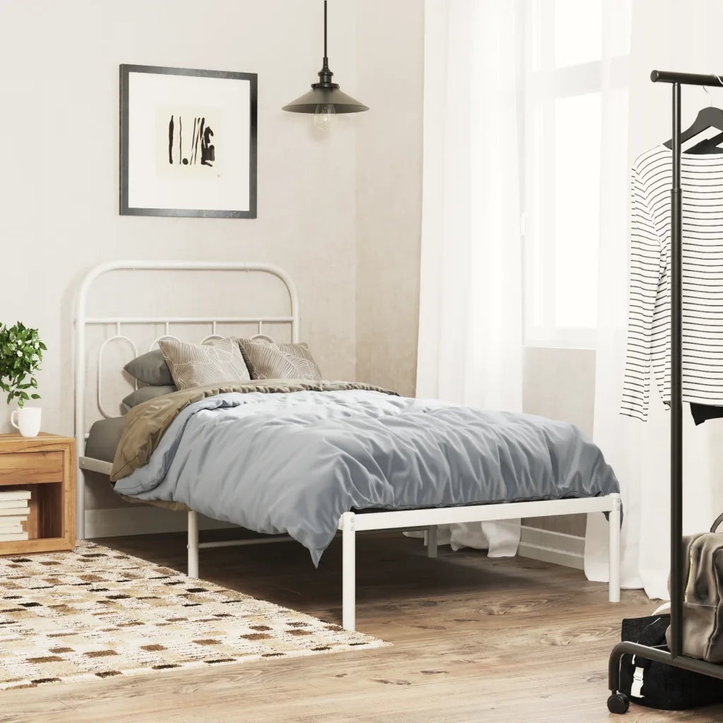 Giroletto con Testiera-Struttura Letto con testiera Metallo Bianco 90x200 cm 671668