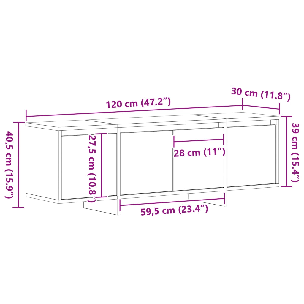Mobile TV  Nero Rovere 120x30x40,5 cm in legno ingegnerizzato