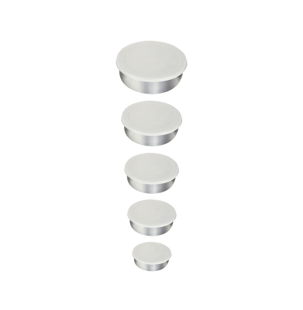 Set 5 ciotole acciaio inox con coperchi, capacità 200ml-1300ml, conservazione frigo e freezer, senza BPA - SOGO