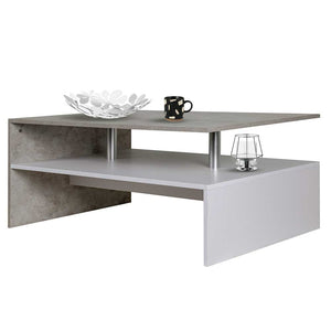 Tavolino Divano Salotto Rettangolare Design Moderno Legno MDF 2 Ripiani Bianco