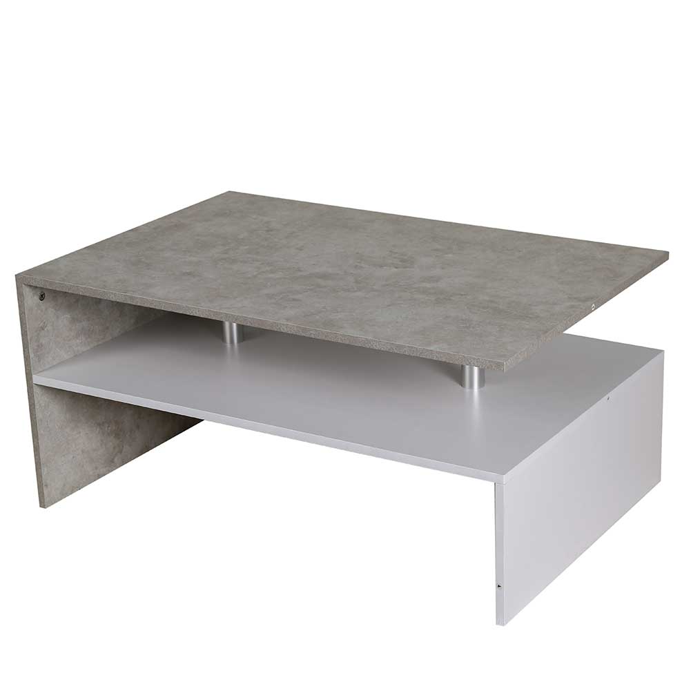 Tavolino Divano Salotto Rettangolare Design Moderno Legno MDF 2 Ripiani Bianco