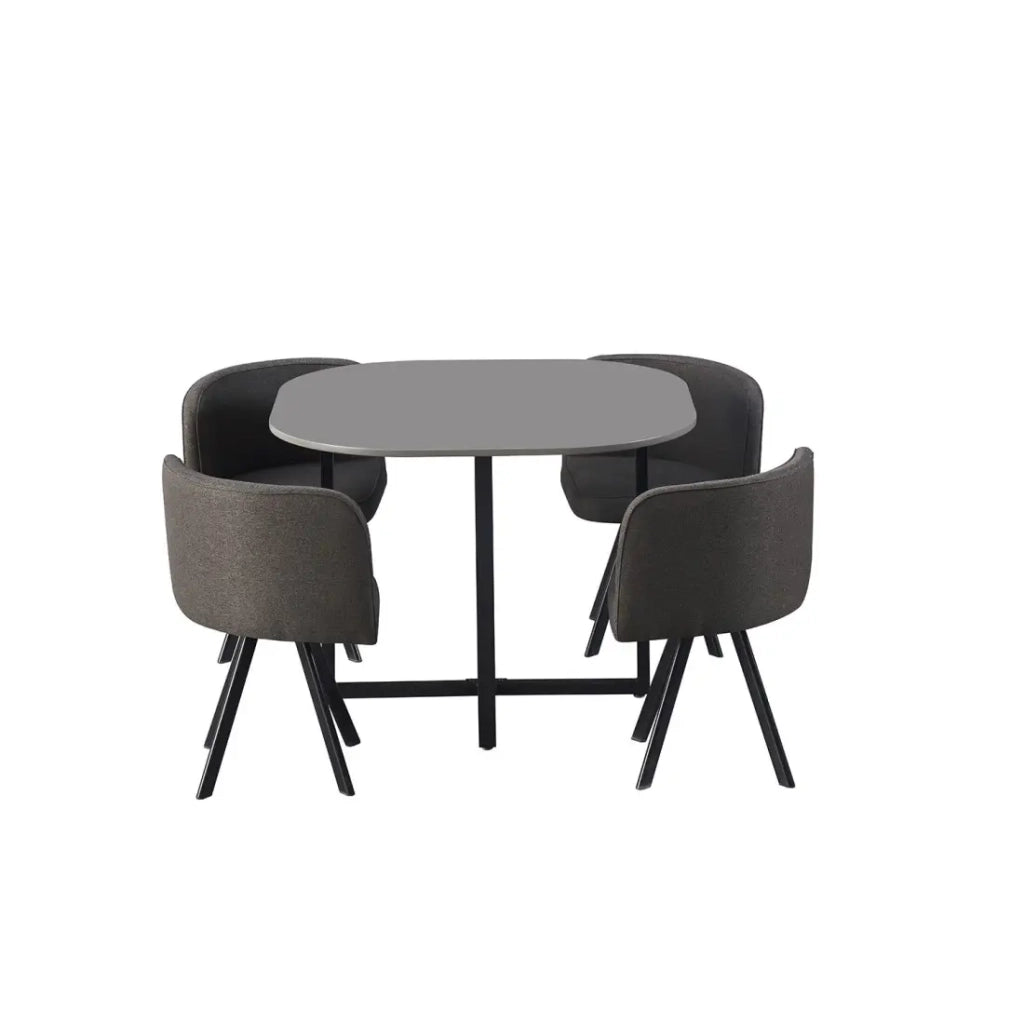 Set tavolo e 4 sedie ORBENA – Colore grigio opaco – Tavolo 100x100 cm – Design moderno e compatto
