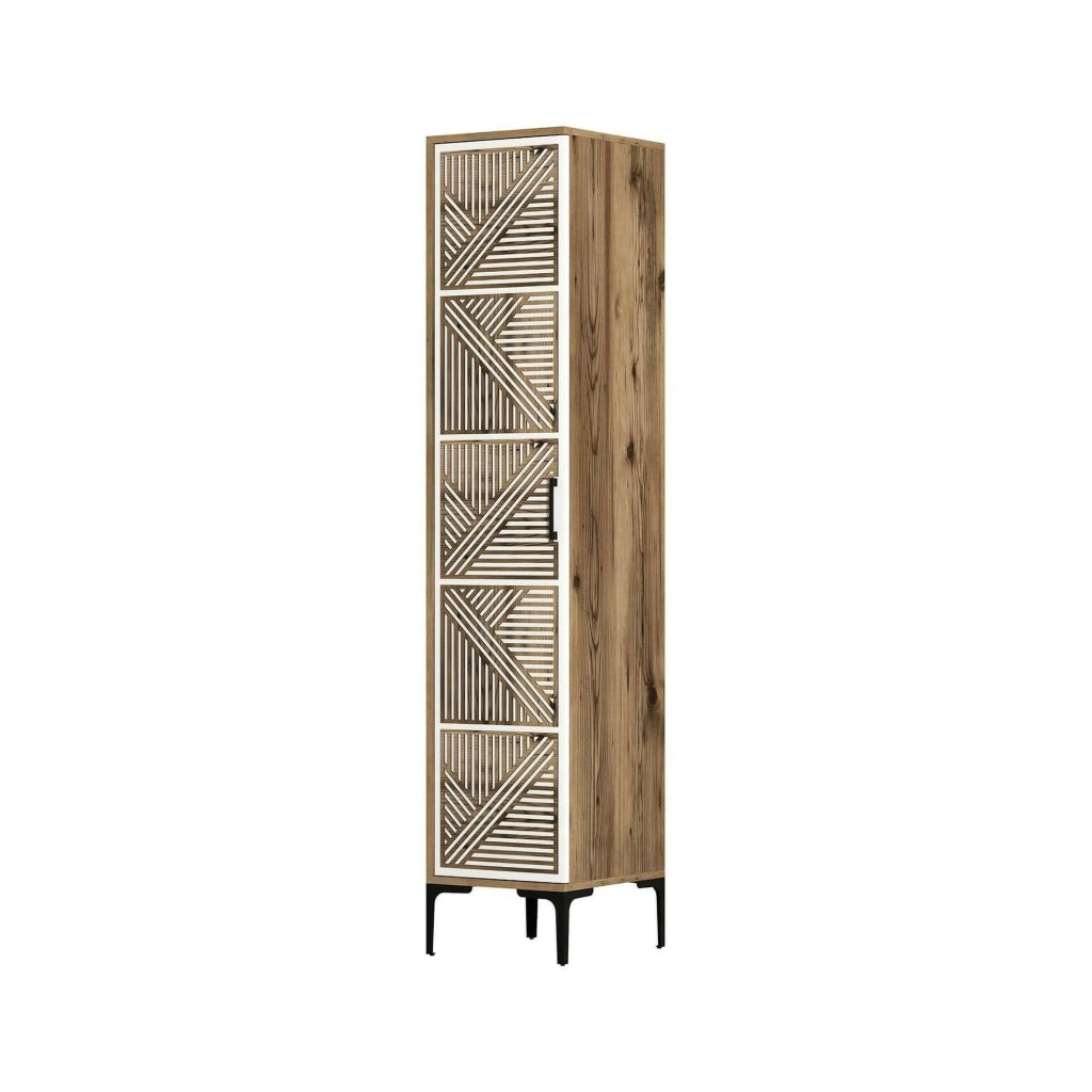 Armadio multiuso 1 anta Giusta, Mobile multifunzionale, Mobiletto scarpiera, Guardaroba porta scarpe, 48x40h201 cm, Noce e Bianco