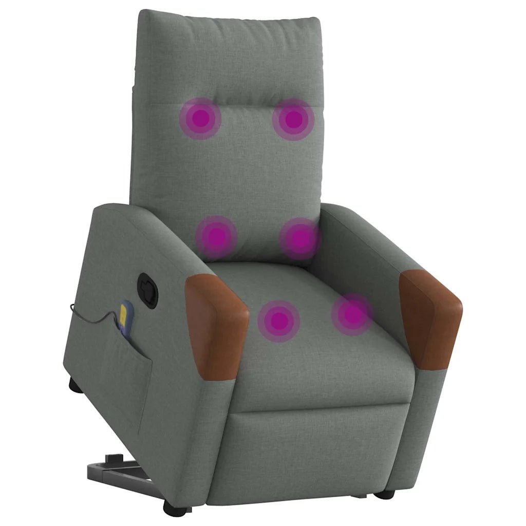 vidaXL Poltrona Alzapersona Massaggi Reclinabile Grigio Scuro Tessuto
