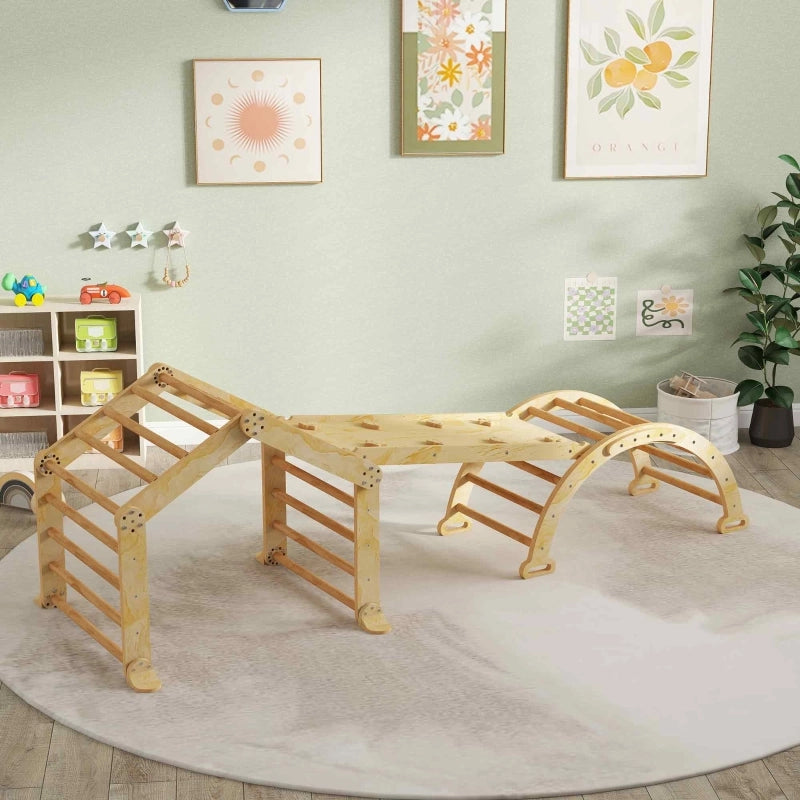 Set palestra indoor 9 in 1 in legno con scala, arco, scivolo double face e lavagna