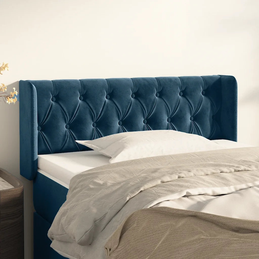 Testiera | Testata ad Orecchio Blu Scuro 93x16x78/88 cm in Velluto