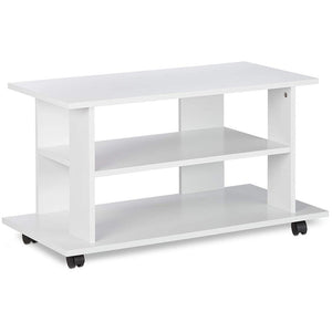 Mobile TV in Legno con 2 Ripiani e Ruote Mobiletto Carrello televisore Bianco