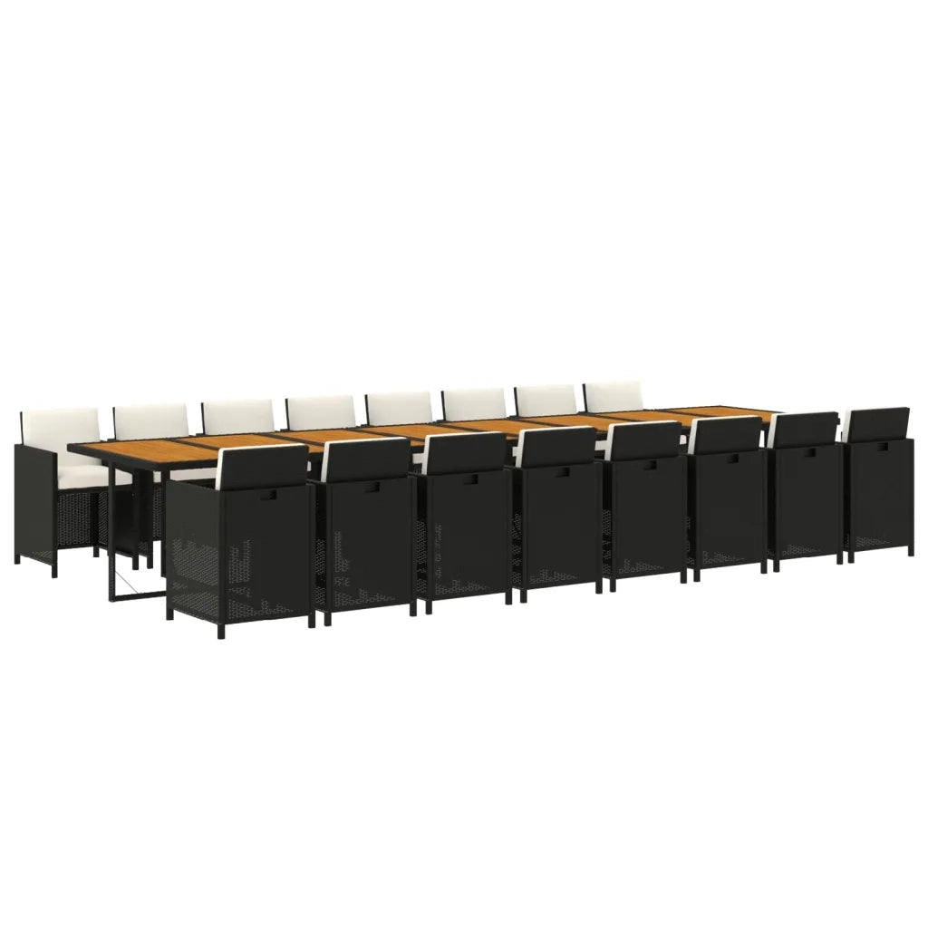 Set da Pranzo da Giardino 17 pz con Cuscini Nero in Polyrattan 3095680