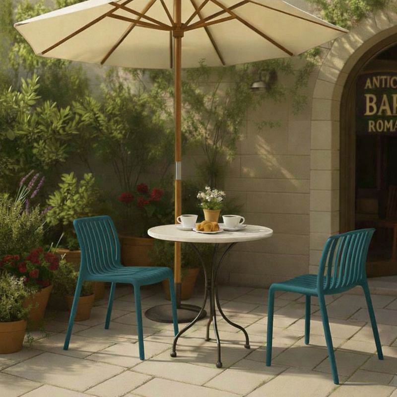 Sedia da esterno Iside in plastica resistente, comfort premium verde petrolio