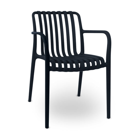 Sedia Iside da esterno in plastica nera comfort premium con braccioli