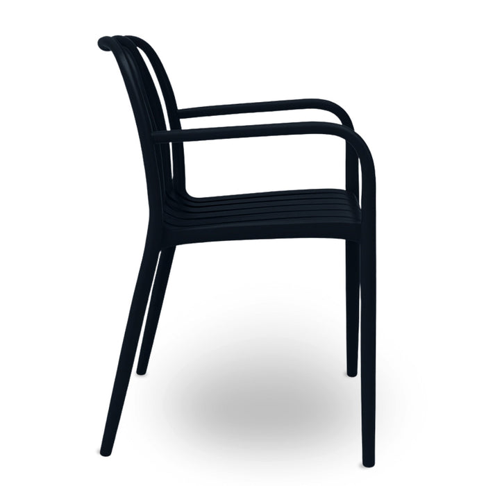 Sedia Iside da esterno in plastica nera comfort premium con braccioli