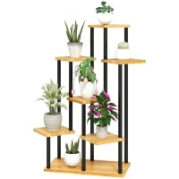 Supporto per Piante a 7 Livelli per Interno ed Esterno, Scaffale Piante in Acciaio e Legno, Legno Naturale