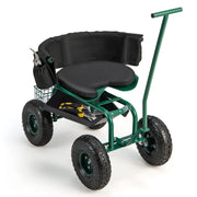 Carrello da giardino regolabile in altezza con seduta girevole e cuscino, Carrello per giardinaggio con vassoio Verde-Attrezzi da giardino