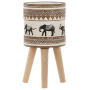 Supporto per piante in magnesio rotondo in legno massello base rustica in stile africano alto vaso per piante