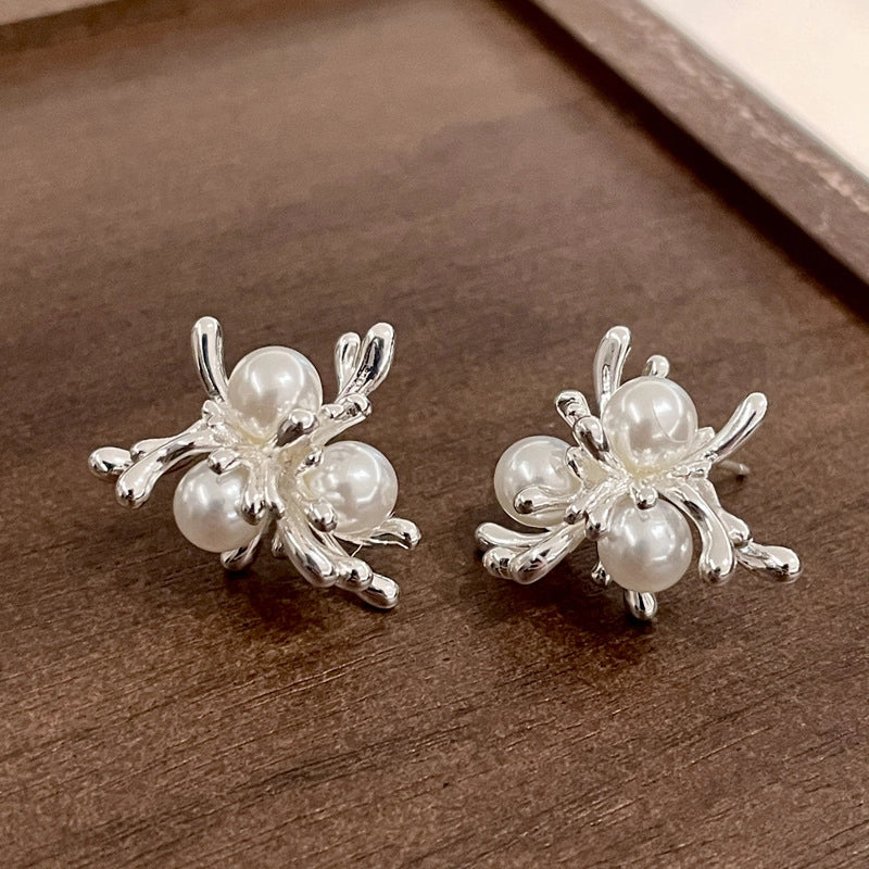 Orecchini di lusso in stile francese con perle a forma di fuoco d'artificio e aghi in argento S925