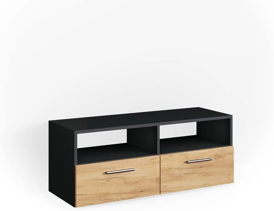Mobile tv Diego, Calcestruzzo, 190 x 38 cm, adatto come supporto TV con ripiani aperti