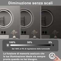 AICA Specchio da bagno 60 x 60 cm, antiappannamento, dimmerabile, interruttore touch, Funzione Memoria