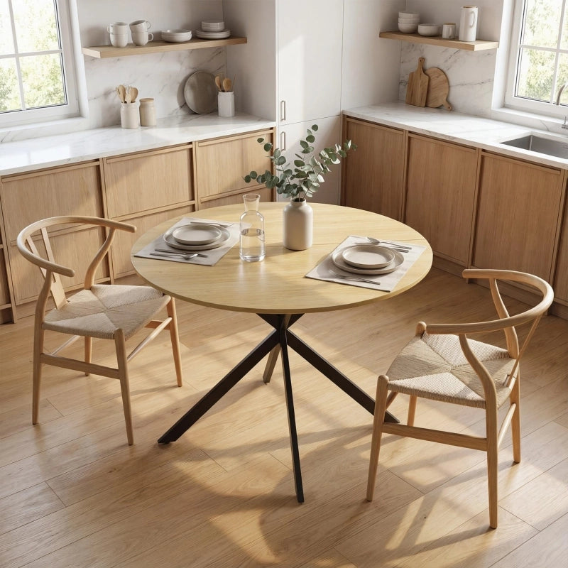 Tavolo da pranzo - rotondo per 4 - stile industriale - gambe in acciaio - rovere - per cucina