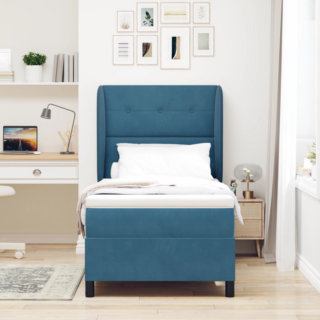 Letto a Molle con Materasso Blu Scuro 100x200 cm Velluto