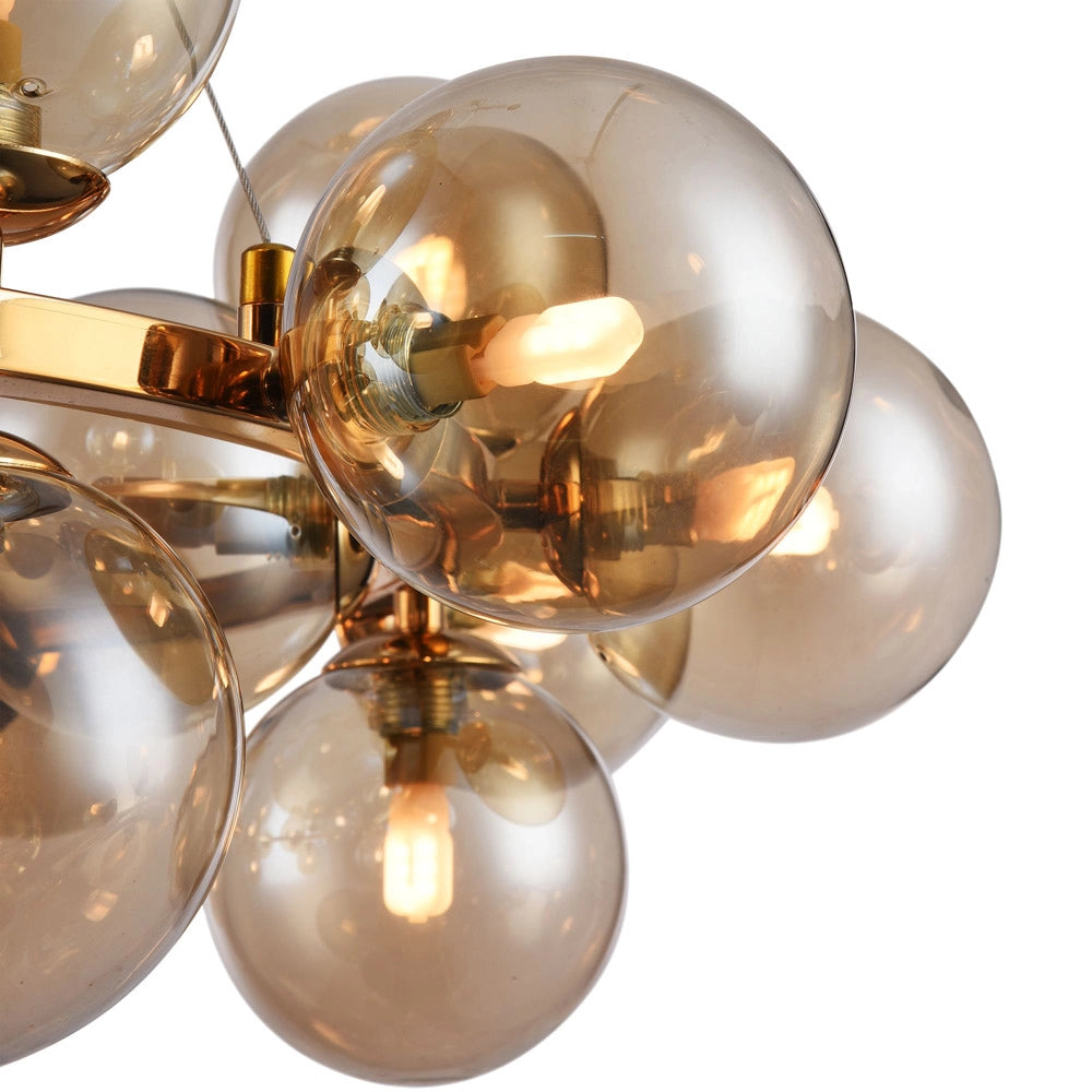 Maytoni Lampadario contemporaneo Dallas 25 luci G9 oro metallo diffusori vetro ambra