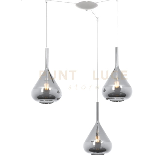 SOSPENSIONE BIANCO 3 LUCI SPOSTABILE VETRI FUME 1177BI-S3 S-FU