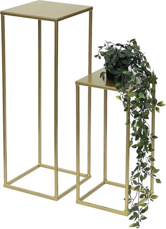 Set di vasi fiorali in metallo dorato - Set da 2 - Moderna base per fiori e tavolino supplementare