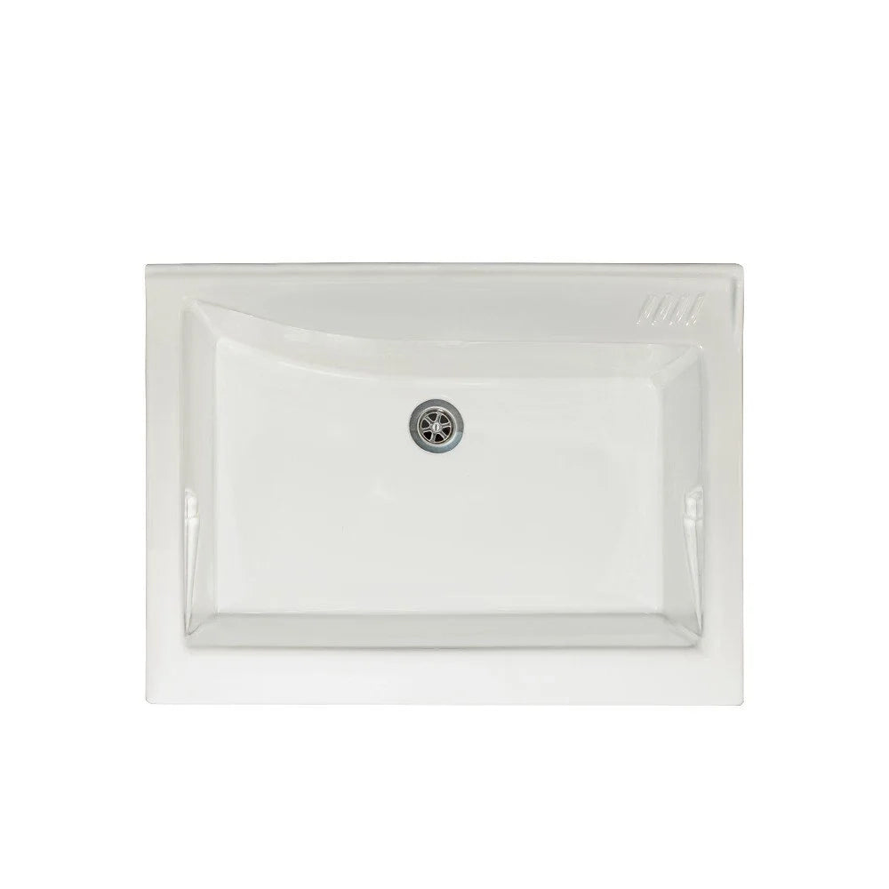 Mobile lavatoio 60x84 cm bianco con vasca in ceramica e asse in legno | Edilla