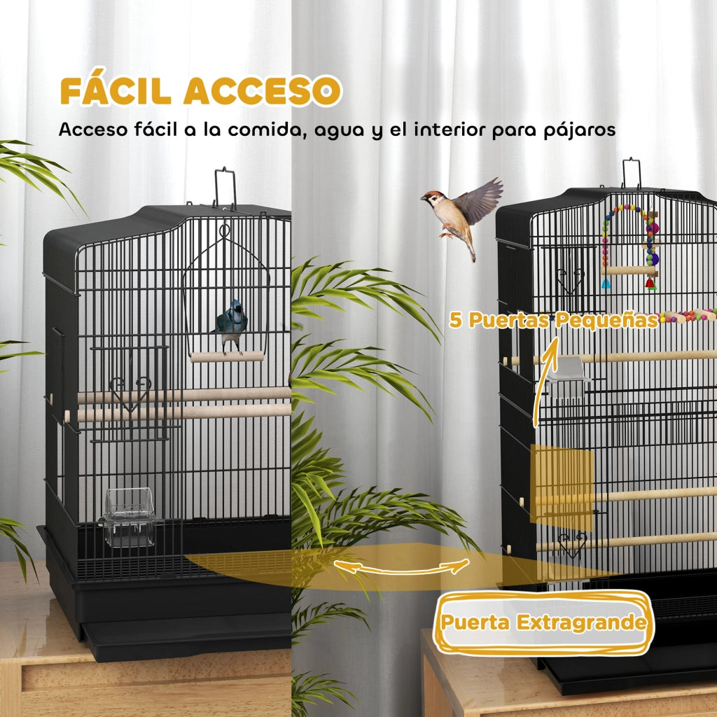 Gabbia per Uccelli 46.5x36x59 cm ¨C zephmum ¨C Nero Acciaio con 2 Mangiatoie
