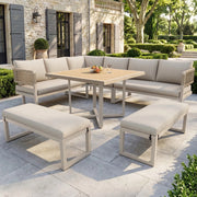 Set da giardino per 8-10 persone - Zephmum- Tavolo grande in legno plastico gambe regolabili